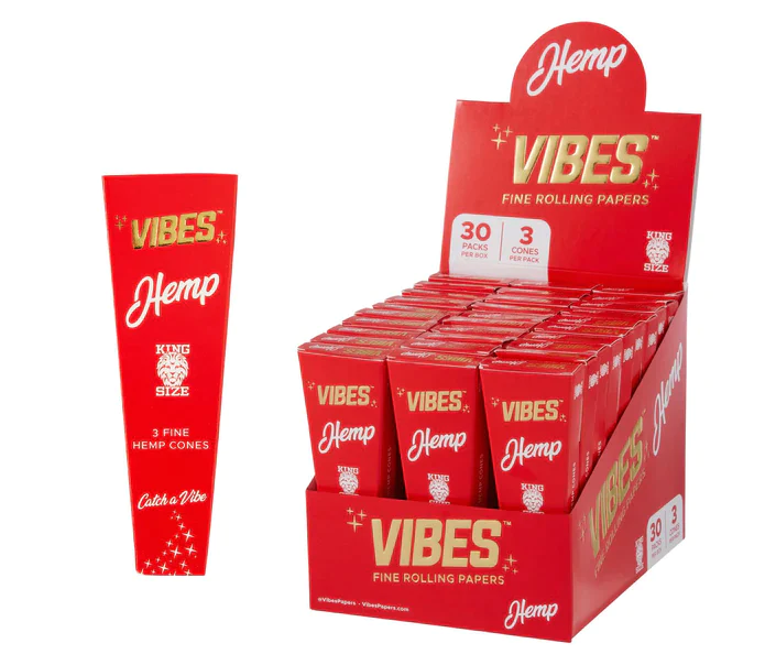 VIBES HEMP KING SIZE - 3 CONES PER PACK - 30 PACKS PER BOX